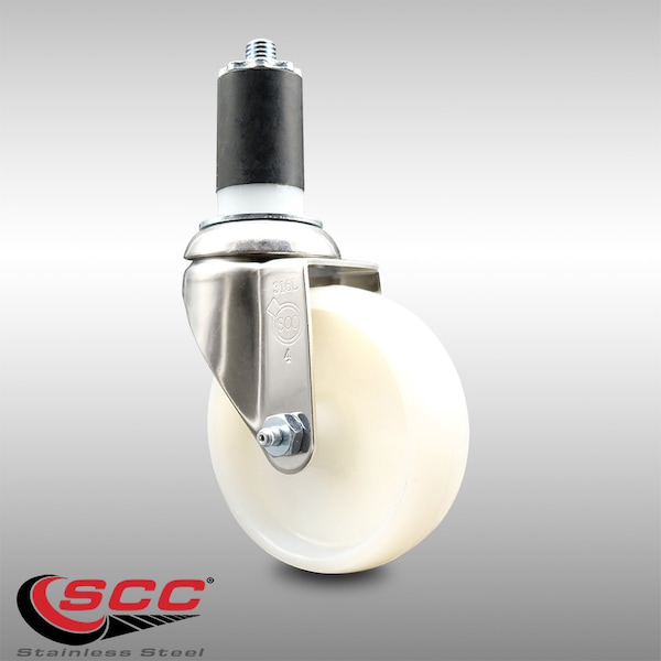 4 Inch 316SS Nylon Wheel Swivel 1-5/8 Inch Expanding Stem Caster
